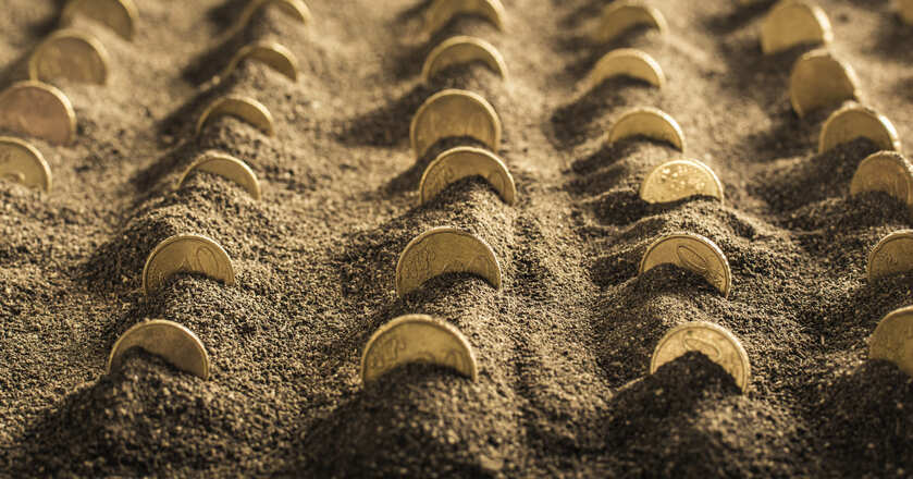 investir em commodities Moedas plantadas no chão